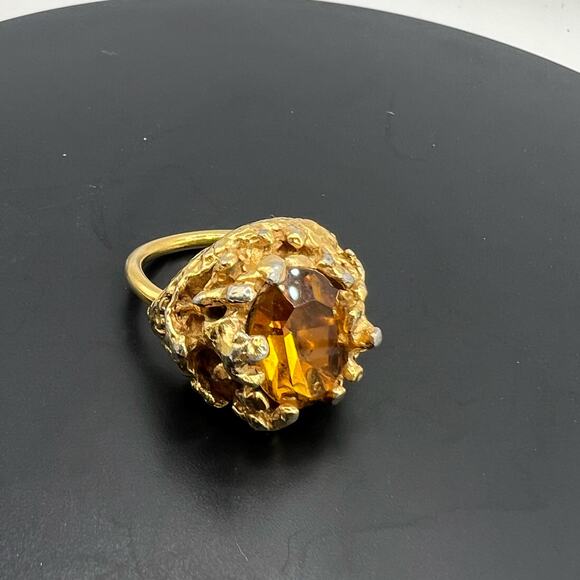 ART NOUVEAU-INSPIRED ORANGE CITRINE RING Gold Overlay Large Stone Size 5.5 Women - Picture 2 of 6